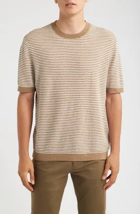 Theory Kolben Stripe Linen & Cotton Blend T-Shirt in Fresh Khaki/winter Ivory at Nordstrom, Size X-Large