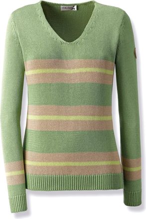 Casual Looks V-Ausschnitt-Pullover CASUAL LOOKS Pullover, Damen, Gr. 46, beige (eucalyptus, beige), 50% Baumwolle, 50% Polyacryl, gemustert, gestreift, mehrfarbig,