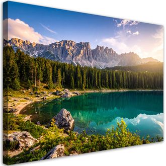 Feeby Cuadro En Lienzo, Paisaje Lago Monta&ntilde;as Bosque Naturaleza, 120x80