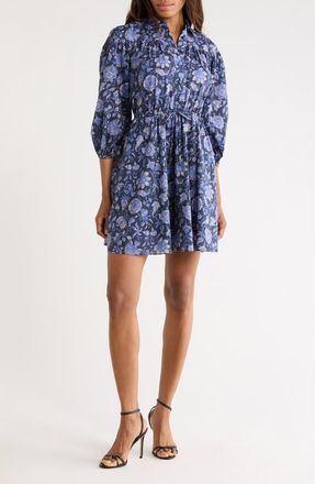 Derek Lam Arbi Floral Balloon Sleeve Cotton Shirtdress in Batik Navy Floral at Nordstrom Rack, Size 12
