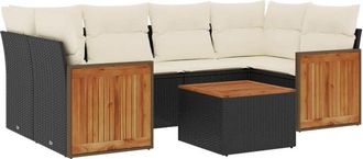 vidaXL Set De Comedor De Jard&iacute;n 7 Pzas Y Cojines Rat&aacute;n Sint&eacute;tico Negro Vidaxl