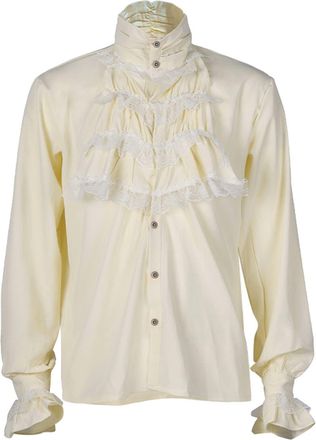 Generic Mens Medieval Shirt Ruffle Shirt Button Down Gothic Shirt Pirate Long Sleeve Costume Renaissance Viking Victorian Steampunk Cosplay Tops, yellow, XL