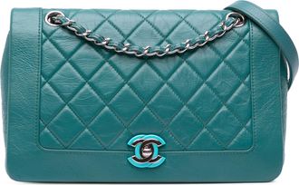 Chanel Pre-owned Womens Quilted Lambskin Crossbody Bag - Teal Leather - One Size