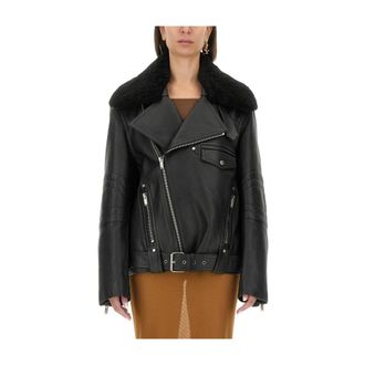 Saint Laurent Bikerjack in vintage leer en shearling - Dames - Leren en Su&egrave;de Jassen - Zwart - L - Leer - Jassen