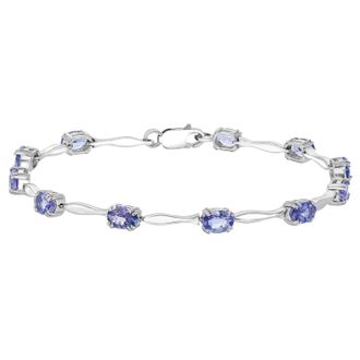 Diamond2Deal 925 Sterling Silver Tanzanite Station Bracelet with Lobster Clasp 7.5