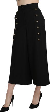 Dolce & Gabbana Womens Wide-Leg Cropped Virgin Wool Trouser Black