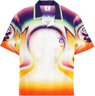 Casablanca Zijden shirt met korte mouwen en print - Heren - Korte mouwen Overhemden - Veelkleurig - L - Overhemden