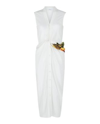 Ferragamo Womens Twisted Belt Midi Dress In Bone