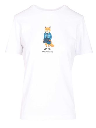 Maison Kitsuné Crew-Neck Cotton T-Shirt Bianco-Donna