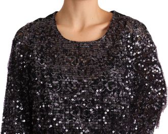 Dolce & Gabbana Womens Black Sequined Long Sleeve Shift Midi Dress