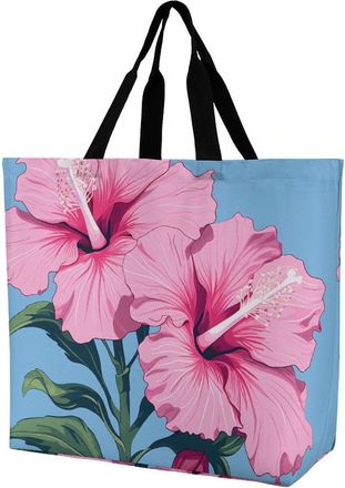 Generic Two Hibiscus Flowers Women Handbag Waterproof Shopping Bag Foldable Shopping Bags For Work Travel College