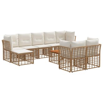 vidaXL Conjunto De Sof&aacute;s De Exterior 10 Pcs Natural Y Crema Poli&eacute;ster Vidaxl