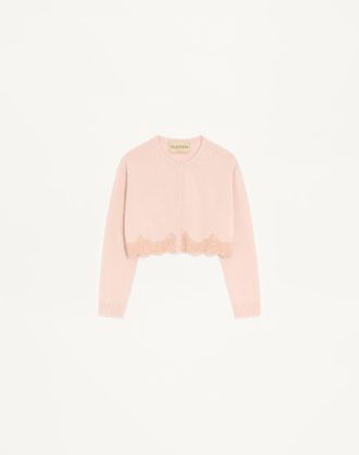 Valentino Cardigan In Lana Con Pizzo Donna ROSA XL
