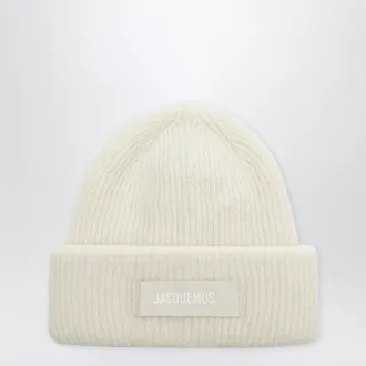 Jacquemus White Gros Grain beanie in alpaca blend