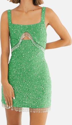 Oceanus Womens Posy Green Beaded Tasseled Mini Dress - Size: 10/8
