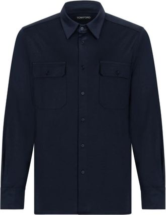 Tom Ford Wool Overshirt - Heren - Casual Overhemden - Blauw - L - Wol - Overhemden