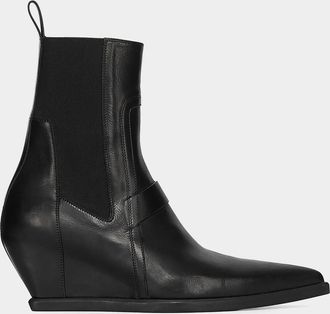 Rick Owens Point Toe Leather Wedge-Heel Ankle Boots
