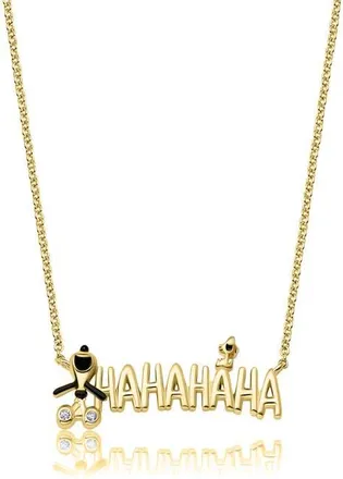 Crislu x Peanuts HA HA HA Snoopy & Woodstock Pendant Necklace in 18Kt Yellow Gold /Clear Stone at Nordstrom, Size 16
