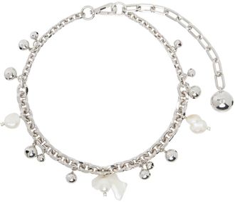 Simone Rocha Silver Bell Charm & Pearl Chain Necklace