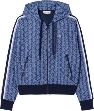 Lacoste Hoodies & sweatvesten, Dames, Blauw, XS, Katoen, Jacquard Monogram Hoodie