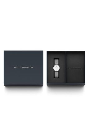 Daniel Wellington Petite Mesh Strap Watch & Tennis Bracelet Set, 28mm in Stainless Steel at Nordstrom