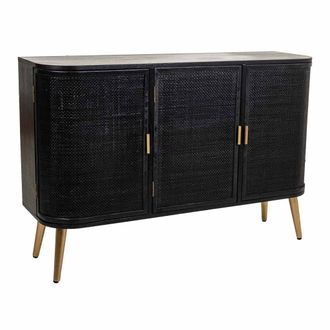 Wanderlust Deco Aparador De Madera Y Rejilla Lacado Negro 118x37x80