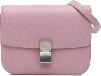 Celine Pre-owned Cross Body Bags, female, Pink, Size: ONE SIZE Pre-owned Structured Leather Shoulder Bag with Flap Closure and Adjustable Strap
