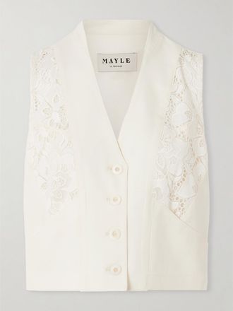 Maison Mayle Gilet In Twill Di Lana Con Finiture In Pizzo Ines - Avorio