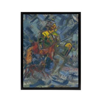 Artery8 Hunter with Dog In A Blue Forest Kubincan Black Framed Canvas Wall Art | Size: W24 x H32