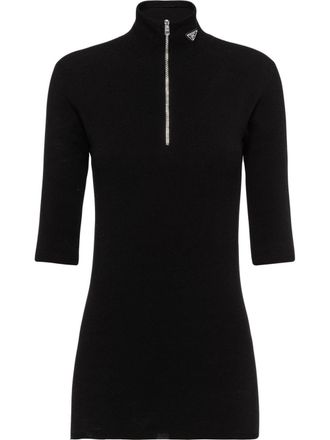Prada triangle-logo half-zip jumper - women - Viscose - 38 - Black