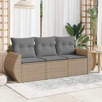 vidaXL Juego De Sof&aacute;s De Jard&iacute;n Con Cojines Beige 3 Pzas Rat&aacute;n Pe Vidaxl