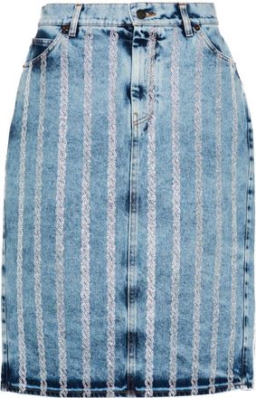 Giuseppe Di Morabito rhinestone-striped midi denim skirt - women - Cotton/Cotton/Polyester - 42 - Blue