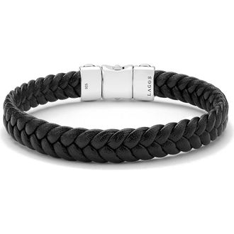 Lagos Mens Anthem Leather Bracelet in Silver at Nordstrom, Size 8