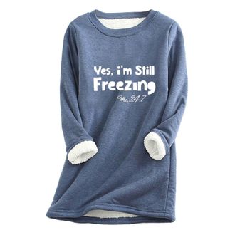 Generic My Orders Recent Orders Placed By Me Fleece Lined Sweatshirt for Women UK With Pockets Winter Warm Cosy Thick Pullover Tops Plus Size Long Sleeve Crew