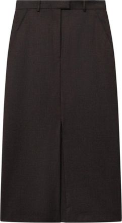 Mark Kenly Domino Tan Nuna Light Weight Wool Skirt - Dames - Midirokken - Bruin - M - Wol - Rokken
