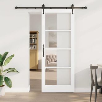vidaXL Puerta Corrediza Vidaxl Con Juego De Herrajes Blanca 83x211 Cm De Madera S&oacute;lida De Pino