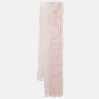 Emporio Armani Pink Eagle Logo Velvet And Modal Scarf