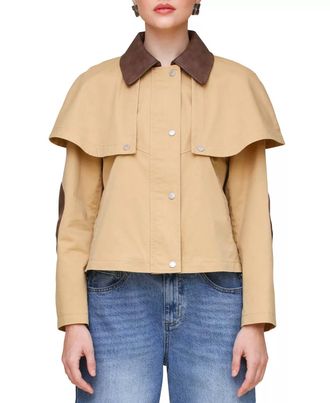 Avec Les Filles Cropped Cape Trench Coat In Khaki