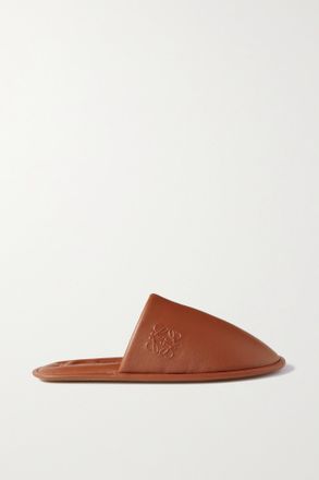 Loewe Logo-embossed Leather Slippers - Marrone
