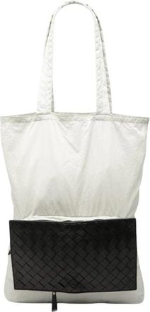 Bottega Veneta Pre-owned Woven Leather Detail Tote - Dames - Vintage Shopper - Wit - ONE Size - Leer - Vintage