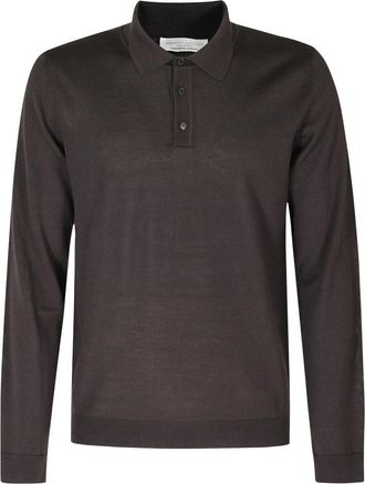 Roberto Collina Merino Wolle Poloshirt - Heren - Tops - Bruin - Maat: M Wol