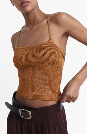 Mango Metallic Crossback Knit Tank in Copper at Nordstrom, Size X-Large