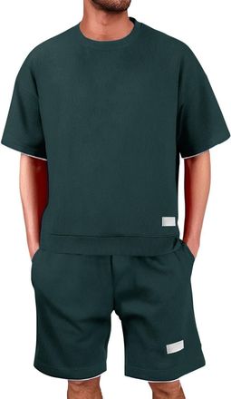 Generic Mens Shorts and T Shirts Sets, Solid Classic Waffle Tshirts, Lightweight Breathable Jogging Tracksuits Sets, Elastic Waist Drawstrings Shorts with Poc