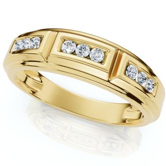 Pompeii3 1/4Ct TW Round Diamond Mens Nine Stone Wedding Ring High Polished Band 10k Gold