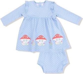 Angel Dear Print Stretch Organic Cotton Jersey Dress & Bloomers Set in Chambray Blue at Nordstrom, Size 12-18M