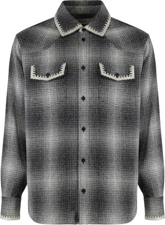 Golden Goose Shirt met witte borduursels - Heren - Zomerjassen - Grijs - L - Wol - Jassen