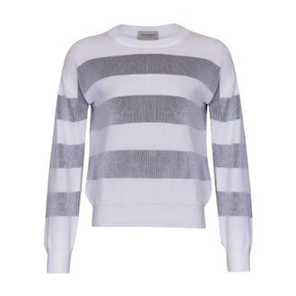 John Smedley Truien & Vesten, Dames, Grijs, L, Gestreepte ronde hals breiwerk voor vrouwen