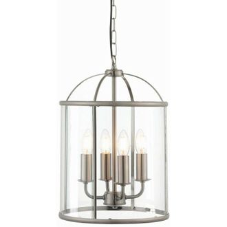 Endon Lighting Lambeth - 4 Light Ceiling Pendant Clear Glass, Satin Nickel, E14