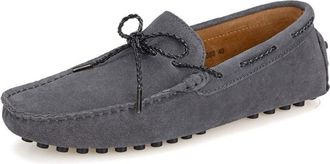 Generic Mens Loafers Genuine Leather Round Toe Stitching Details Deck Shoes Rubber Sole Suede Vamp Lightweight Anti-Slip Comfortable Wedding Slip-ons(Grau,6.5