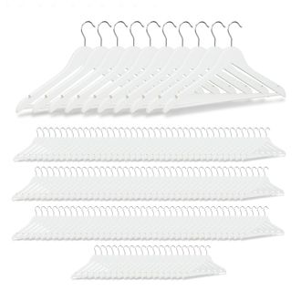 Relaxdays 150 Perchas Ropa Para Pantalones Trajes Camisas, Madera, Blanco, 23,5 X 45 X 1 Cm